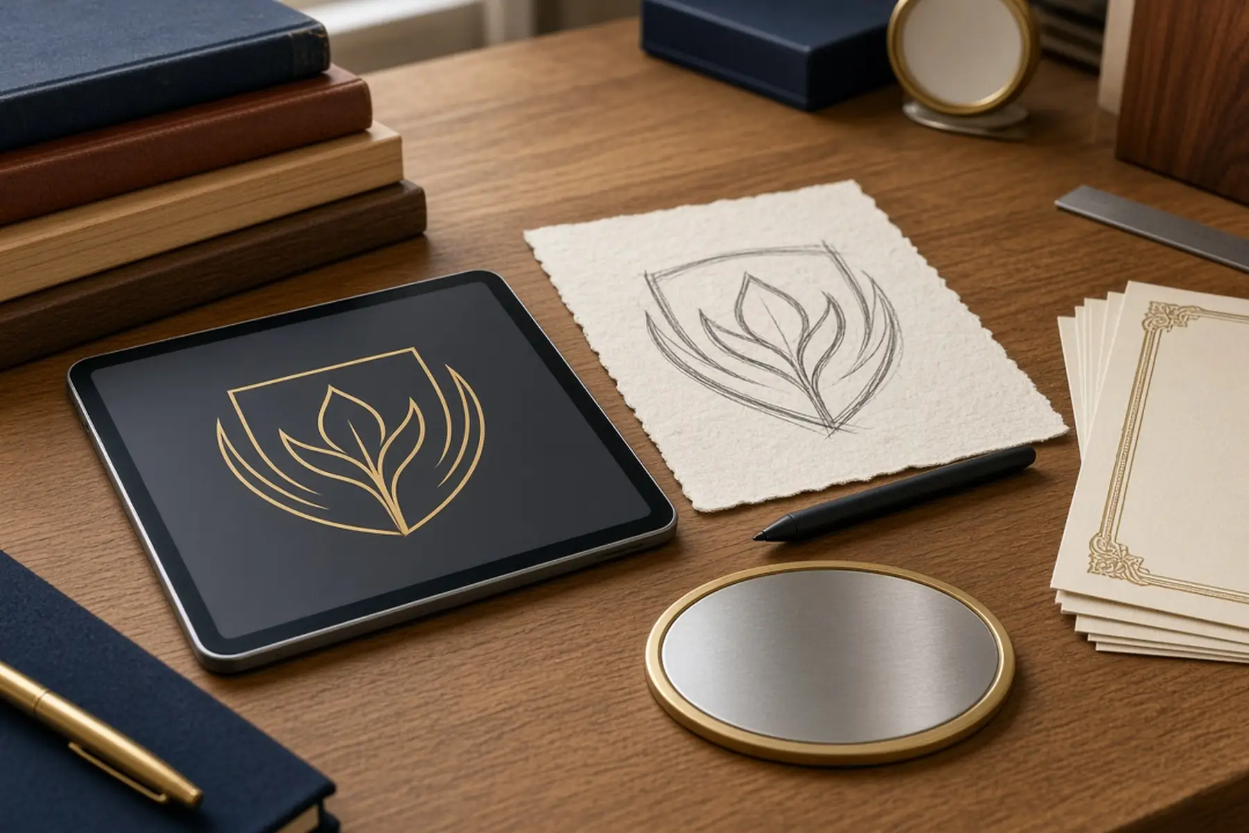 Artwork preparation concept: a simple emblem converted to clean outlines for a Student Achievement Award