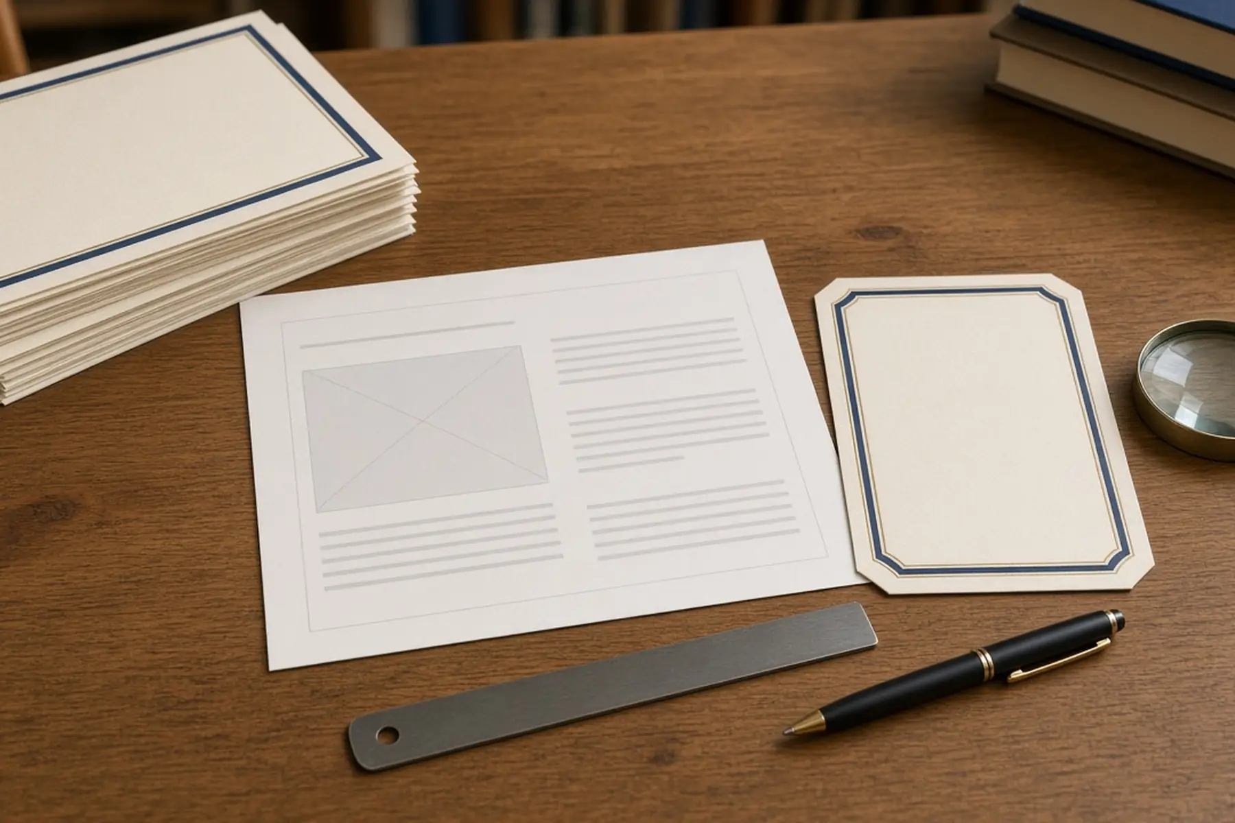 Proof review concept: a full-size layout checked against a blank Student Achievement Award